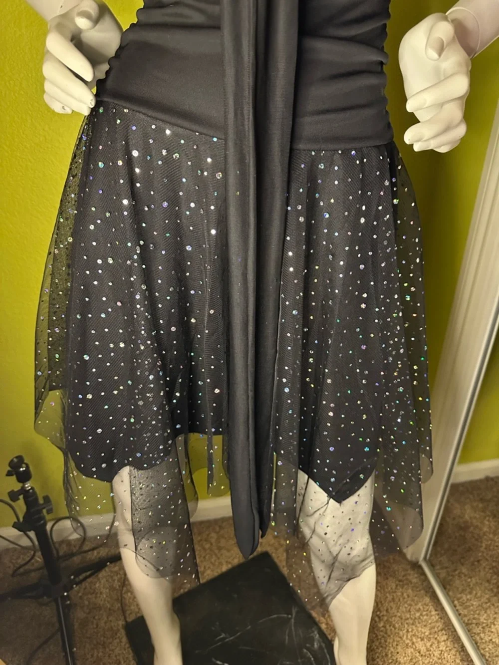 NWT A.Byer Black Strapless Mini Dress with Sparkly Polka Dot Skirt Detailing - Picture 5 of 8